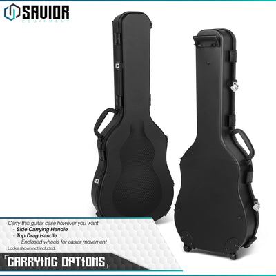 Multiple Carrying Options - You can carry our guitar case with side carrying handle or top drag handle with enclosed wheels for easier movement. Locks shown not included.