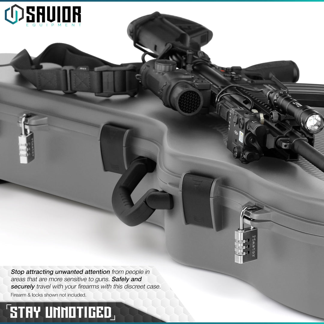 Stay Unnoticed - Stop Attracting Unwanted Attention From People in the Areas That Are More Sensitive to Guns. Safely and Securely Travel with Your Firearms with This Discreet Case. Firearms & locks shown not included#color_sw-gray