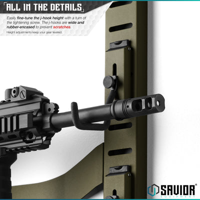 All In The Details - Easily fine-tune the j-hook height with a turn of the tightening screw. The j-hooks are rubber-encased to prevent scratches. Height Adjustments keep your gear leveled.#color_od-green