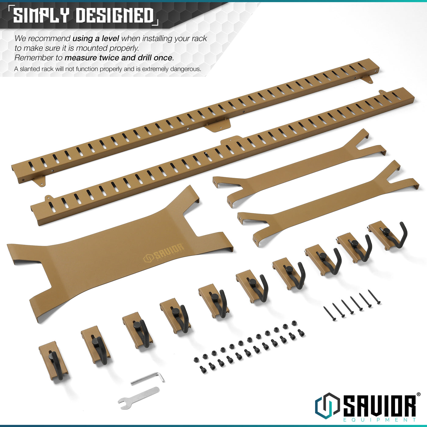 Simply Designed - We recommend using a level when installing your rack to make sure it is mounted properly. Remember to measure twice and drill once. A slanted rack will not function properly and is extremely dangerous.