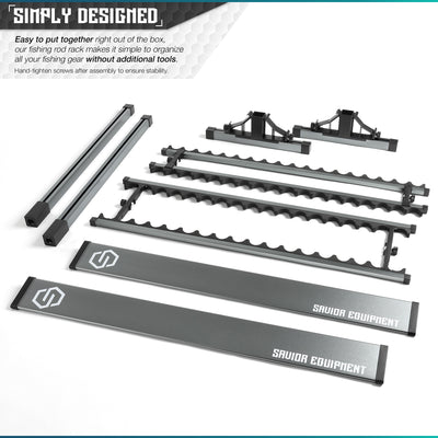Simply Designed - Easy to put together right out of the box, our fishing rod rack makes it simple to organize all your fishing gear without additional tools. Hand-tighten screws after assembly to ensure stability.#color_gunmetal-gray