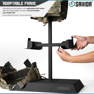 Adaptable Frame - Rounding out the bottom is an adjustable belt holder that can simply slide in or out to accommodate your battle belt. Use the tightening screws to secure positioning.#color_obsidian-black