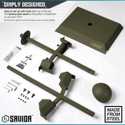 Simply Designed - Easy to set up with tools right out of the box, this tactical gear stand is the perfect complement to your gun room.One stand to rule them all, our H.A.B rack is as simple as it sounds. It displays your helmet, armor/chestrig, belt and is a perfect complement to any gun room. Remeber to tighten screws throughout use to ensure stability.#color_od-green