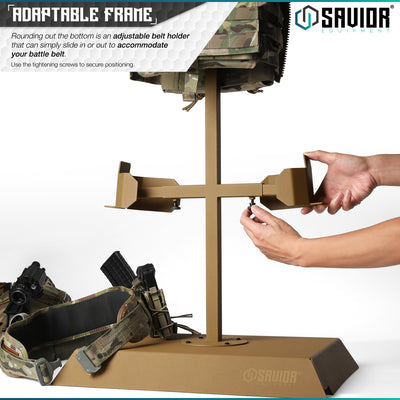 Adaptable Frame - Rounding out the bottom is an adjustable belt holder that can simply slide in or out to accommodate your battle belt. Use the tightening screws to secure positioning.#color_ral-8000-tan