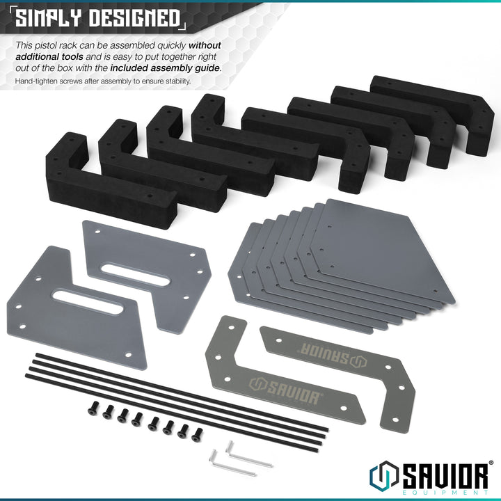Simply Designed - This pistol rack can be assembled quickly without additional tools and is easy to put together right out of the box with the included assembly guide. Hand-tighten screws after assembly to ensure stability.#color_sw-gray