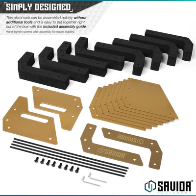 Simply Designed - This pistol rack can be assembled quickly without additional tools and is easy to put together right out of the box with the included assembly guide. Hand-tighten screws after assembly to ensure stability.