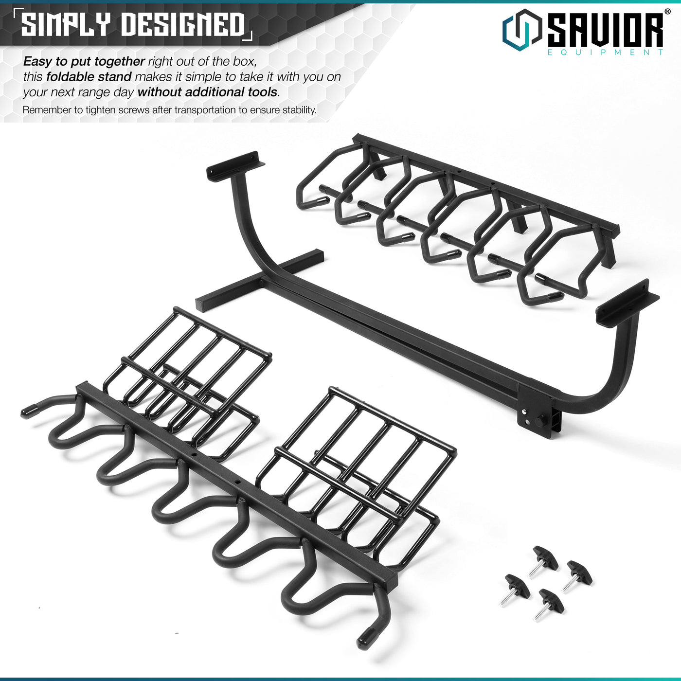 Simply Designed - Easy to put together right out of the box, this foldable stand makes it simple to take it with you on your next range day without additional tools. Remember to tighten screws after transportation to ensure stability. Remember to tighten screws after transportation to ensure stability.