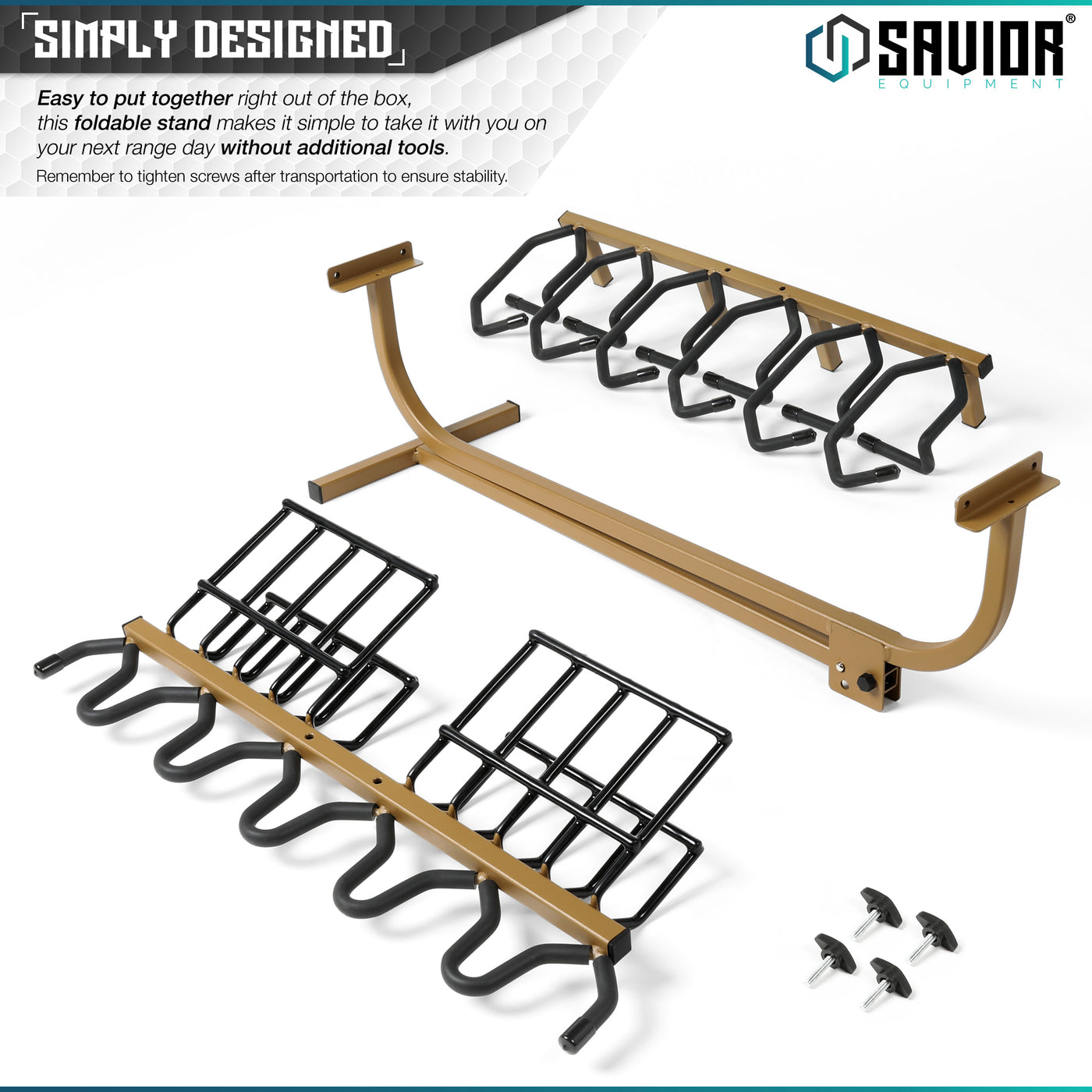 Simply Designed - Easy to put together right out of the box, this foldable stand makes it simple to take it with you on your next range day without additional tools. Remember to tighten screws after transportation to ensure stability. Remember to tighten screws after transportation to ensure stability.#color_ral-8000-tan