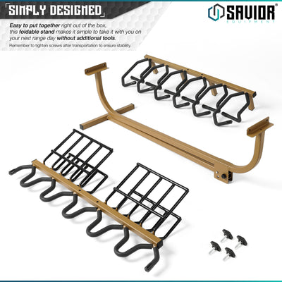 Simply Designed - Easy to put together right out of the box, this foldable stand makes it simple to take it with you on your next range day without additional tools. Remember to tighten screws after transportation to ensure stability. Remember to tighten screws after transportation to ensure stability.#color_ral-8000-tan