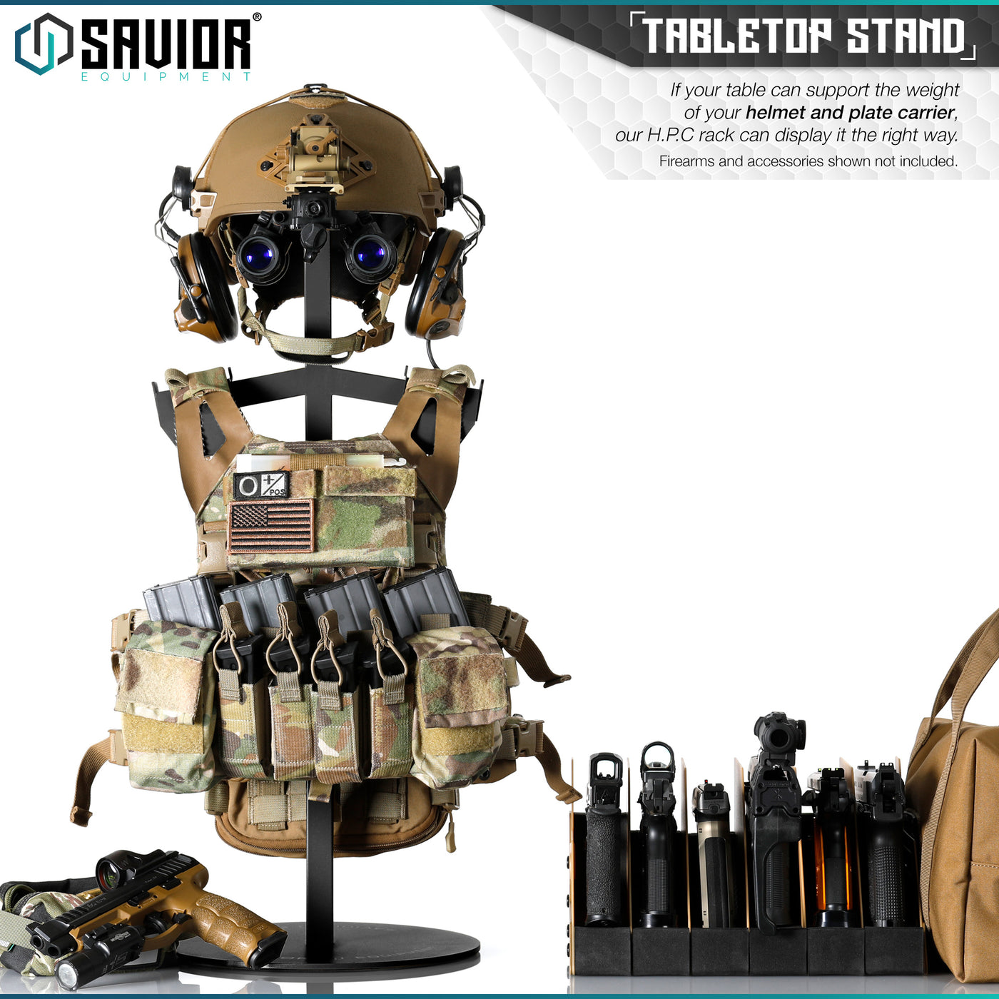 Tabletop Stand - If your table can support the weight of your helmet and plate carrier, our H.P.C rack can display it the right way.