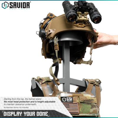 Display your Dome - Starting from the top, the helmet stand fits most head protection and is height-adjustable to maintain clearance underneath.#color_sw-gray