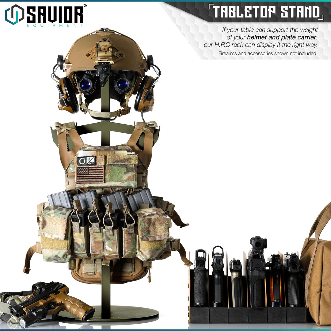 Tabletop Stand - If your table can support the weight of your helmet and plate carrier, our H.P.C rack can display it the right way.#color_od-green