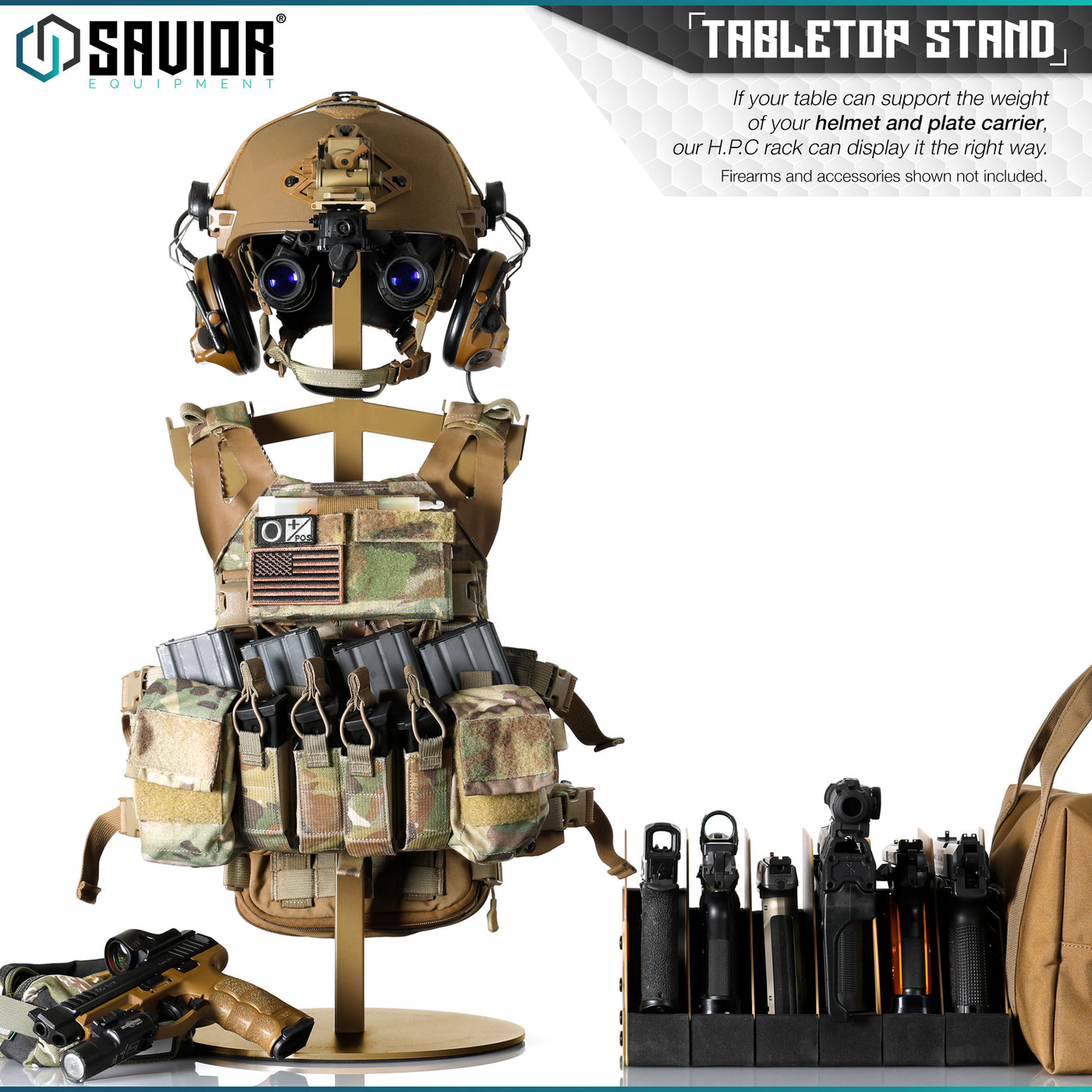 Tabletop Stand - If your table can support the weight of your helmet and plate carrier, our H.P.C rack can display it the right way.
