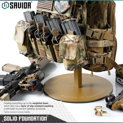 Solid Foundation - Holding everything up is the weighted base, which also has a layer of slip-resistant padding underneath to prevent tabletop scratches.#color_ral-8000-tan