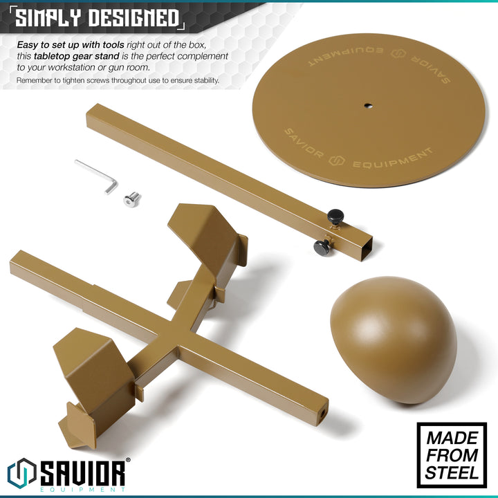 Simply Designed - Easy to set up with tools right out of the box, this tabletop gear stand is the perfect complement to your workstation or gun room.#color_ral-8000-tan