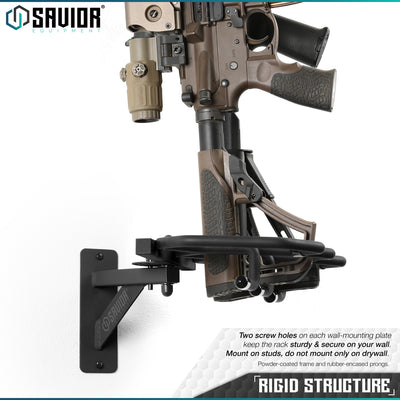Rigid Structure - Two screw holes on each wall-mounting plate keep the rack sturdy & secure on your wall.Mount on studs, do not mount only on drywall. Powder-coated frame and ruuber-encased prongs.#color_obsidian-black