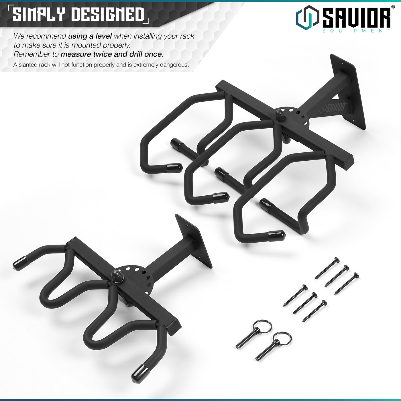 Simply Designed - We recommend using a level when installing your rack to make sure it is mounted properly. Remember to measure twice and drill once. A slanted rack will not function properly and is extremely dangerous.#color_obsidian-black