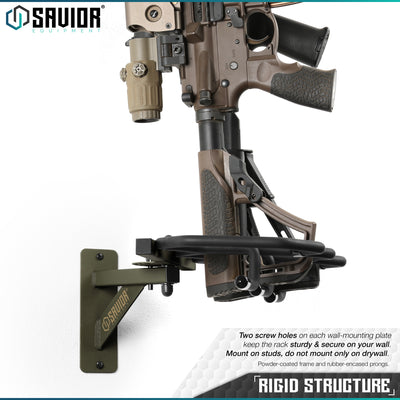 Rigid Structure - Two screw holes on each wall-mounting plate keep the rack sturdy & secure on your wall.Mount on studs, do not mount only on drywall. Powder-coated frame and ruuber-encased prongs.#color_od-green