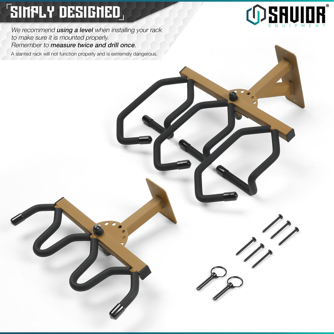 Simply Designed - We recommend using a level when installing your rack to make sure it is mounted properly. Remember to measure twice and drill once. A slanted rack will not function properly and is extremely dangerous.#color_ral-8000-tan