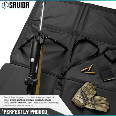 Perfectly Padded  - Rebuilt from the ground up, this folding shooting mat offers ample padding, multiple preload options, and a built-in extended dust mat for additional coverage.#color_obsidian-black