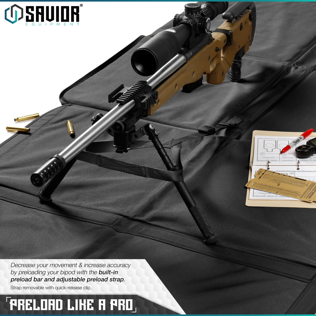 Preload Like a Pro - Decrease your movement & increase accuracy by preloading your bipod with the built-in preload bar and adjustable preload strap. Strap is removable with quick-release clip.#color_obsidian-black