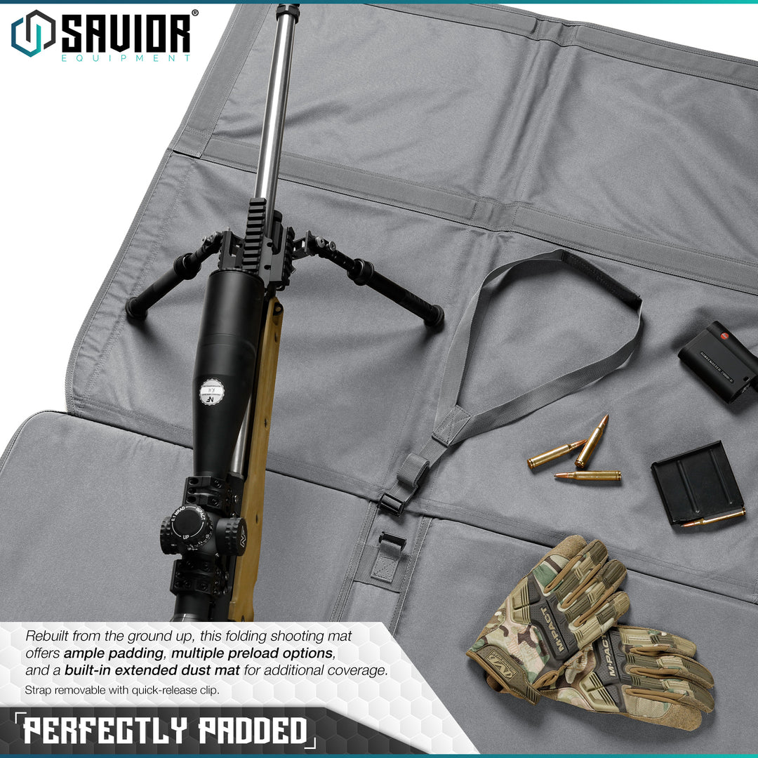 Perfectly Padded  - Rebuilt from the ground up, this folding shooting mat offers ample padding, multiple preload options, and a built-in extended dust mat for additional coverage.#color_sw-gray
