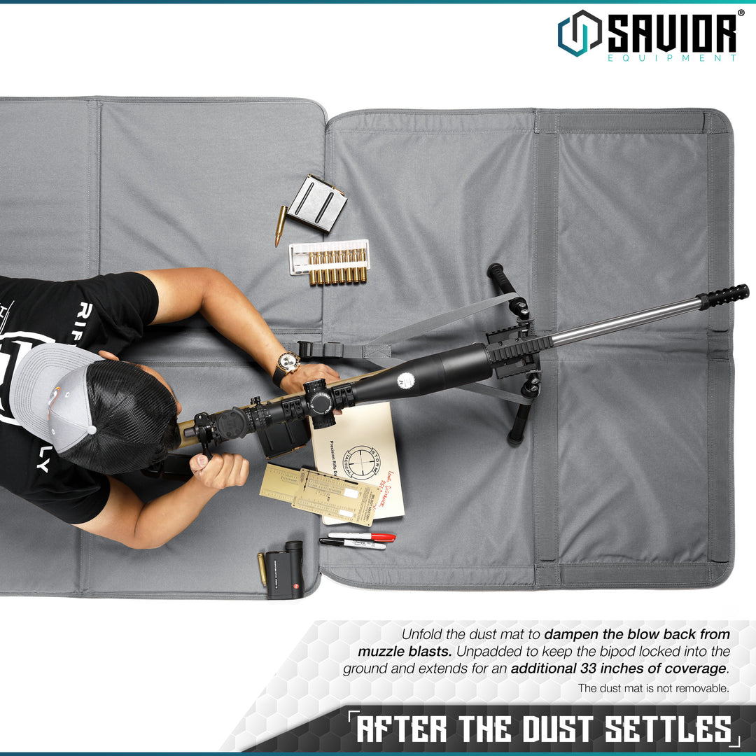 After the Dust Settles - Unfold the dust mat to dampen the blow back from muzzle blasts. Unpadded to keep the bipod locked into the ground and extends for an additional 33 inches of coverage.#color_sw-gray