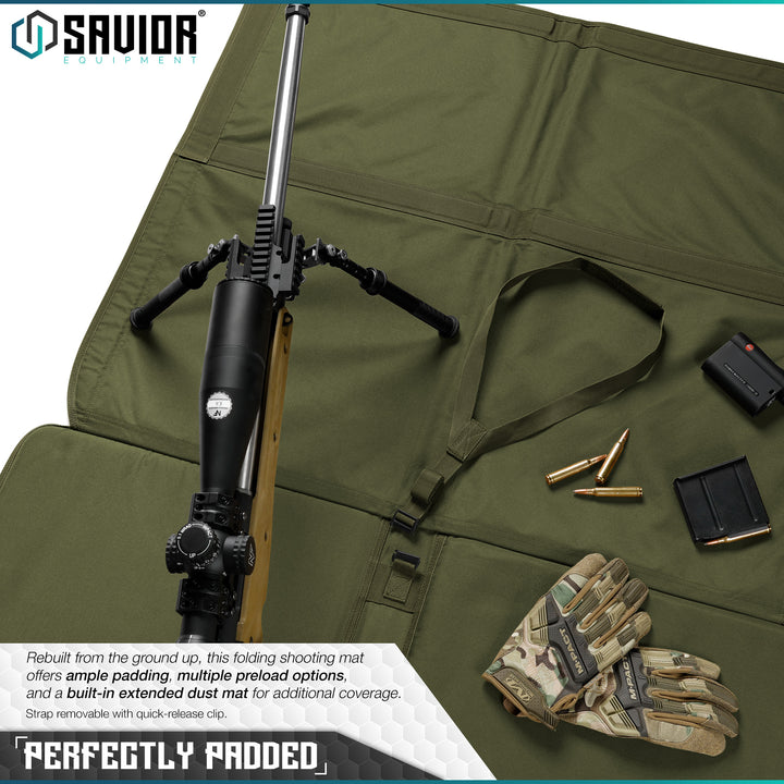 Perfectly Padded  - Rebuilt from the ground up, this folding shooting mat offers ample padding, multiple preload options, and a built-in extended dust mat for additional coverage.#color_od-green