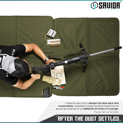 After the Dust Settles - Unfold the dust mat to dampen the blow back from muzzle blasts. Unpadded to keep the bipod locked into the ground and extends for an additional 33 inches of coverage.#color_od-green