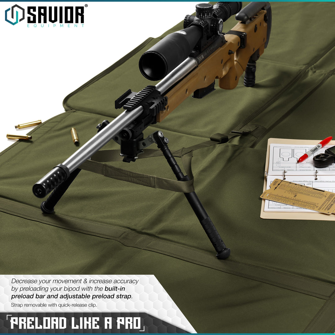 Preload Like a Pro - Decrease your movement & increase accuracy by preloading your bipod with the built-in preload bar and adjustable preload strap. Strap is removable with quick-release clip.#color_od-green
