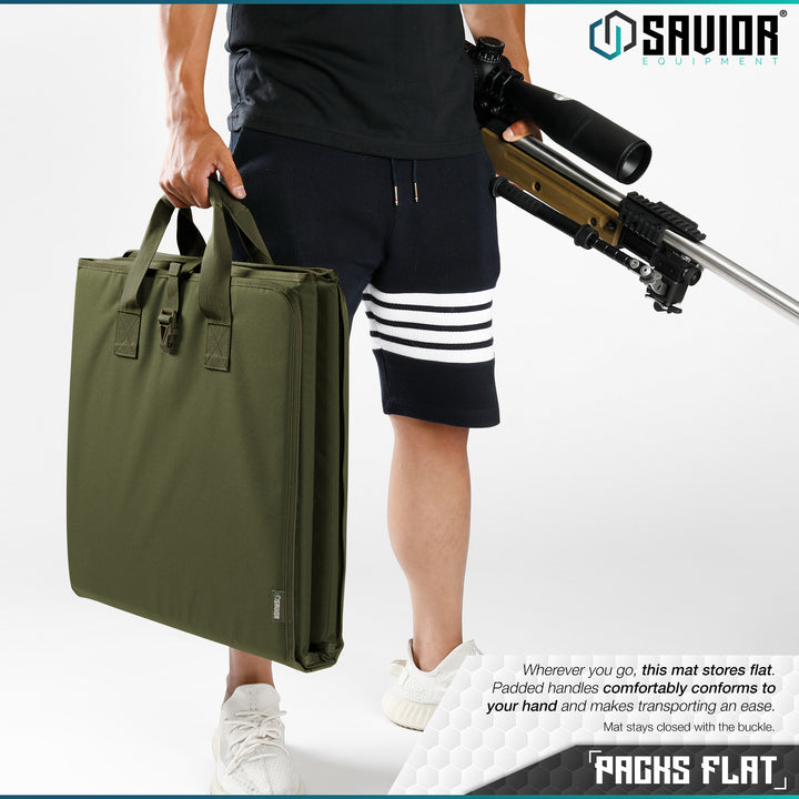 Packs Flat - Wherever you go, this mat stores flat. Padded handles comfortably conforms to your hand and makes transporting an ease.#color_od-green