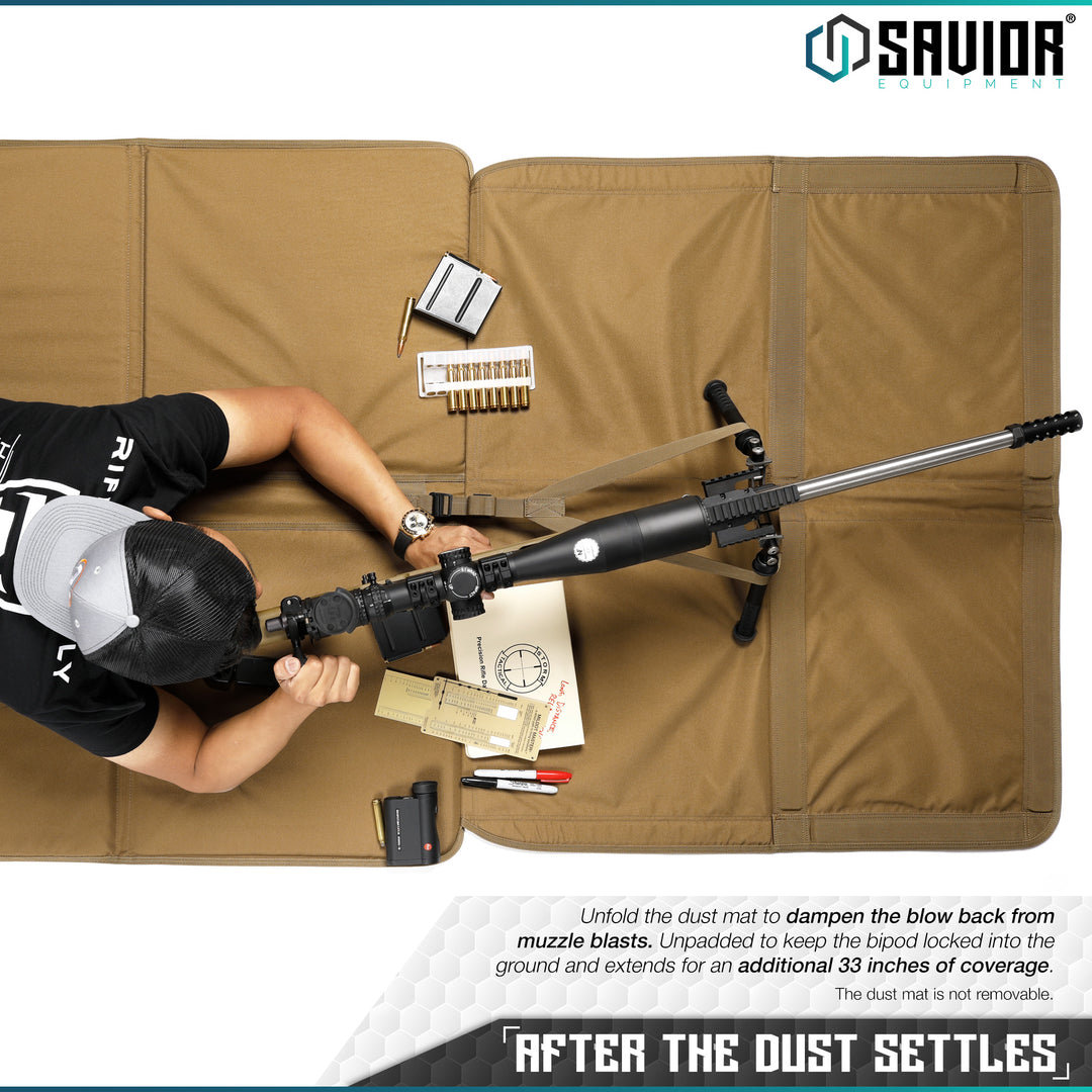 After the Dust Settles - Unfold the dust mat to dampen the blow back from muzzle blasts. Unpadded to keep the bipod locked into the ground and extends for an additional 33 inches of coverage.#color_dark-fde