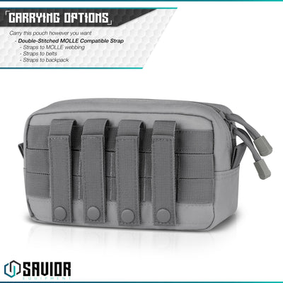 Multiple Carrying Options - Carry this pouch however you want. Double-Stitched MOLLE compatible strap.Straps to MOLLE webbing. Straps to belts. Straps to backpack.