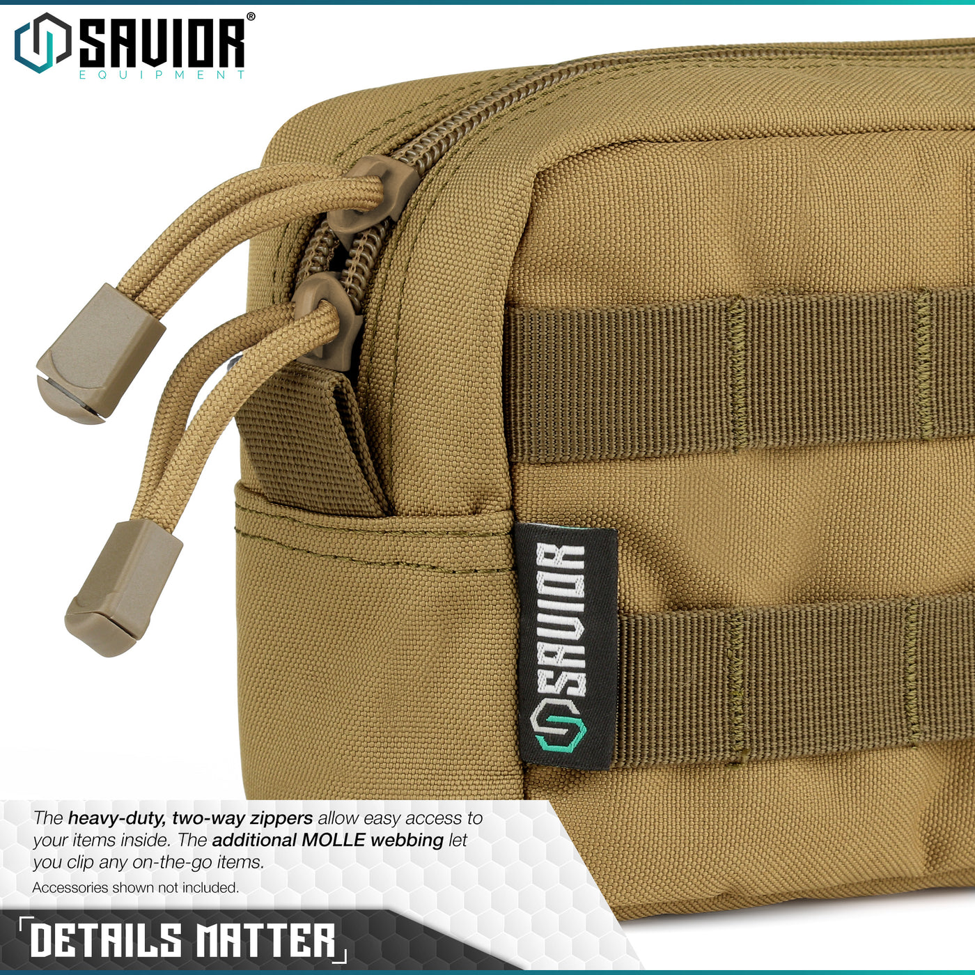 Details Matter - The heavy-duty, two-way zippers are designed to give you easy access to items inside. The additional MOLLE webbing let you clip any on-the-go items. Accessories shown not included.