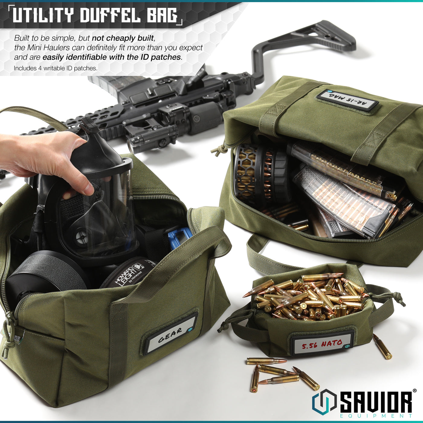 Utility Duffel Bag - Built to be simple, but not cheaply built, the Mini Haulers can definitely fit more than you expect and are easily identifiable with the ID patches. Includes 4 writable ID patches.