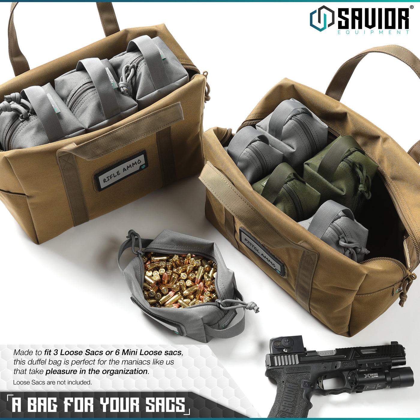 A Bag For Your Sacs - Made to fit 3 Loose Sacs or 6 Mini Loose sacs, this duffel bag is perfect for the maniacs like us that take pleasure in the organization. Loose Sacs are not included.