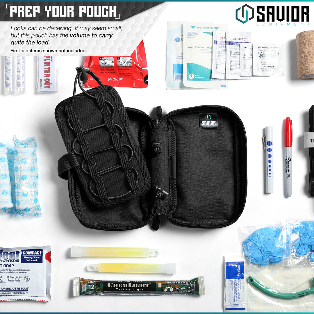 Prep Your Pouch - Looks can be deceiving. It may seem small, but this pouch has the volume to carry quite the load. It may seem small, but this pouch has the volume to carry quite the load. First-aid items shown not included.#color_obsidian-black