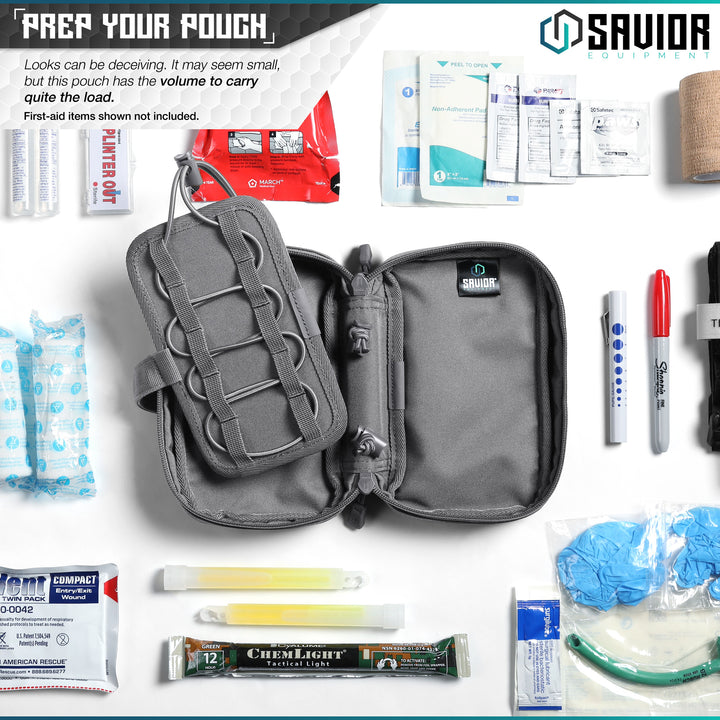 Prep Your Pouch - Looks can be deceiving. It may seem small, but this pouch has the volume to carry quite the load. It may seem small, but this pouch has the volume to carry quite the load. First-aid items shown not included.#color_sw-gray