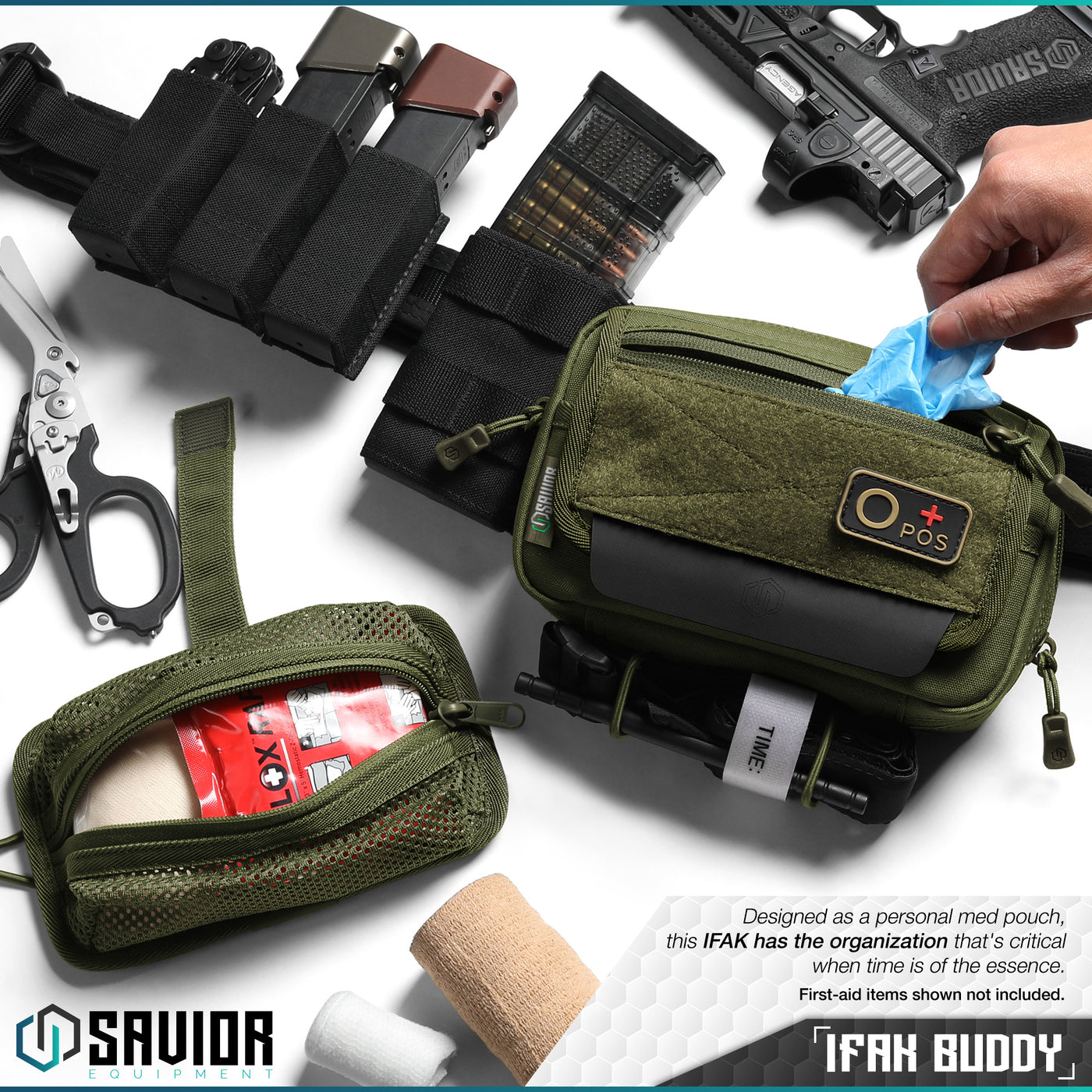IFAK Buddy - Designed as a personal med pouch, this IFAK has the organization that’s critical when time is of the essence. First-aid items shown not included.#color_od-green