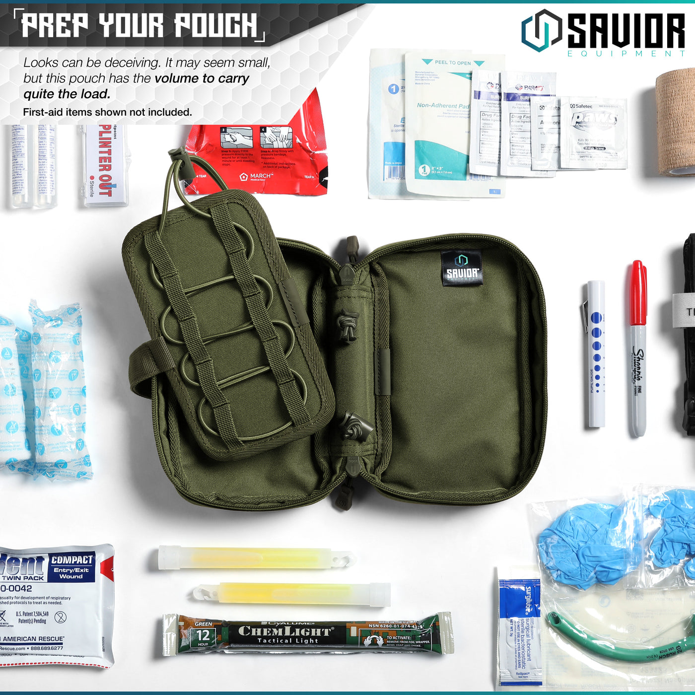 Prep Your Pouch - Looks can be deceiving. It may seem small, but this pouch has the volume to carry quite the load. It may seem small, but this pouch has the volume to carry quite the load. First-aid items shown not included.