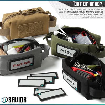 Out of Ammo? - We hope not. But if that day ever comes, your loose sacs are still versatile enough to fill and organize with other things you have scattered around. Includes 8 writable ID patches.
