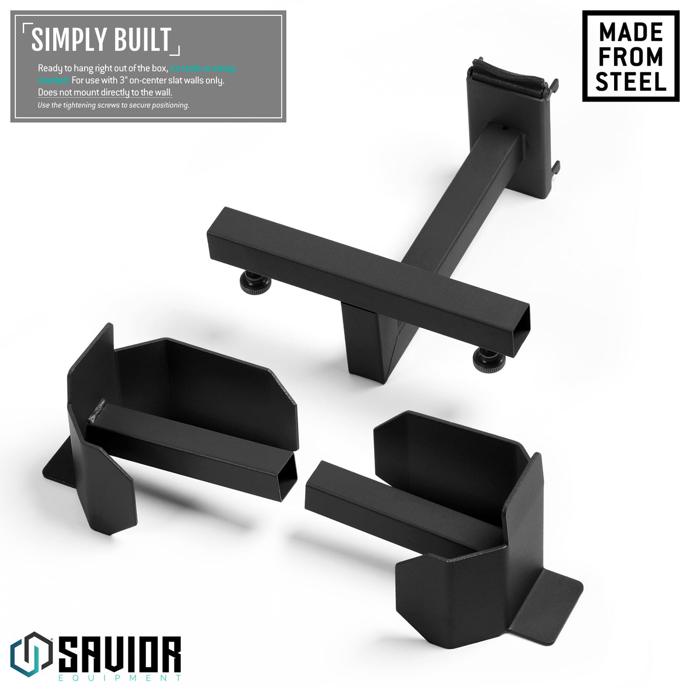 Simply Built - Ready to hand right out of the box, no tools or setup needed. For use with 3" on-center slat walls only. Does not mount directly to the wall.