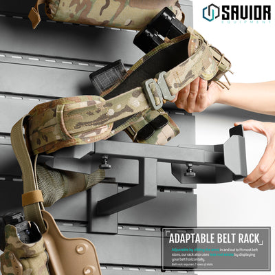 Adaptable Belt Rack - Adjustable by sliding the arms in and out to fit most belt sizes, our rack also uses less real estate by displaying your belt horizontally.