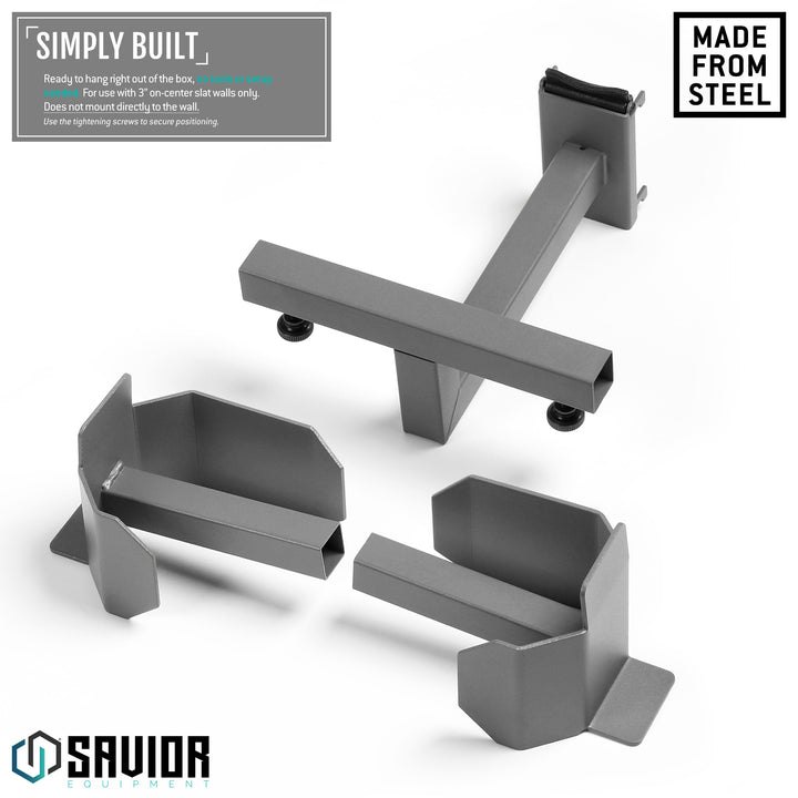 Simply Built - Ready to hand right out of the box, no tools or setup needed. For use with 3" on-center slat walls only. Does not mount directly to the wall.#color_sw-gray
