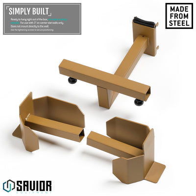 Simply Built - Ready to hand right out of the box, no tools or setup needed. For use with 3" on-center slat walls only. Does not mount directly to the wall.#color_ral-8000-tan