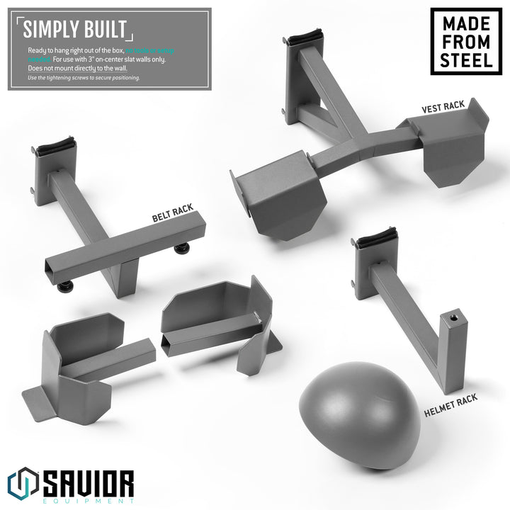 Simply Built - Ready to hand right out of the box, no tools or setup needed. For use with 3" on-center slat walls only. Does not mount directly to the wall.#color_sw-gray