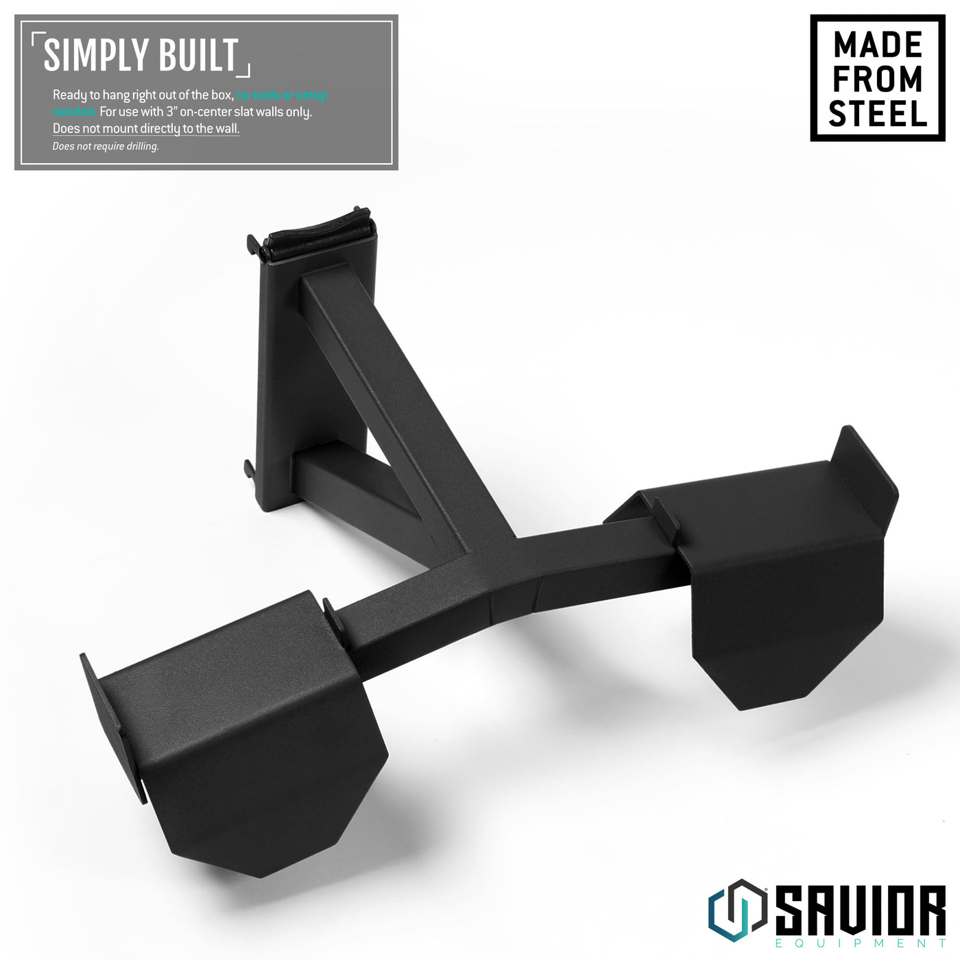 Simply Built - Ready to hand right out of the box, no tools or setup needed. For use with 3" on-center slat walls only. Does not mount directly to the wall.#color_obsidian-black