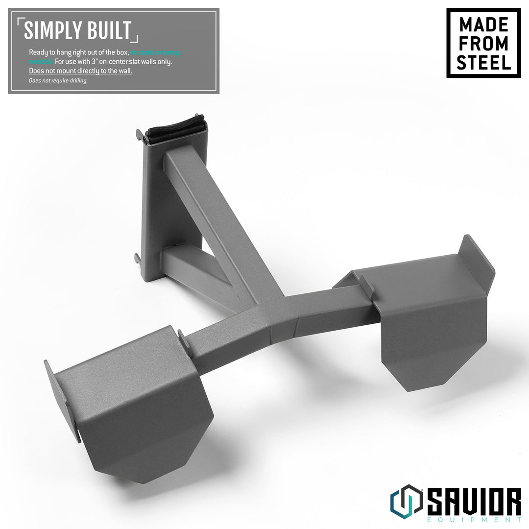 Simply Built - Ready to hand right out of the box, no tools or setup needed. For use with 3" on-center slat walls only. Does not mount directly to the wall.#color_sw-gray