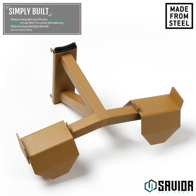 Simply Built - Ready to hand right out of the box, no tools or setup needed. For use with 3" on-center slat walls only. Does not mount directly to the wall.#color_ral-8000-tan