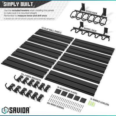 Simply Built - Use the included levelers when installing the panels to make sure it is mounted properly. Remember to measure twice and drill once. A slanted rack will not function properly and is extremely dangerous.